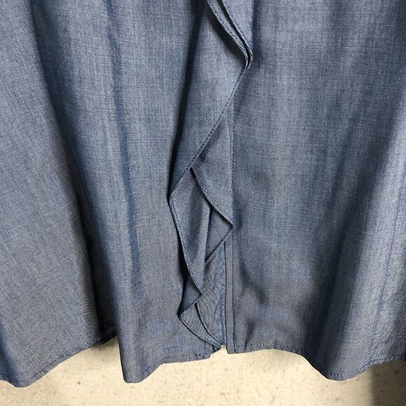 Finley Top Womens Jacket Blue Chambray Tencel Western Casual Ruffle Feminine - Picture 9 of 16